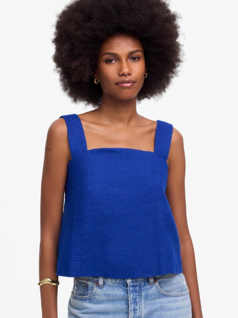 Madewell Curved-Neck 100% Linen Shell Tank in Bright Sapphire Blue, size 8